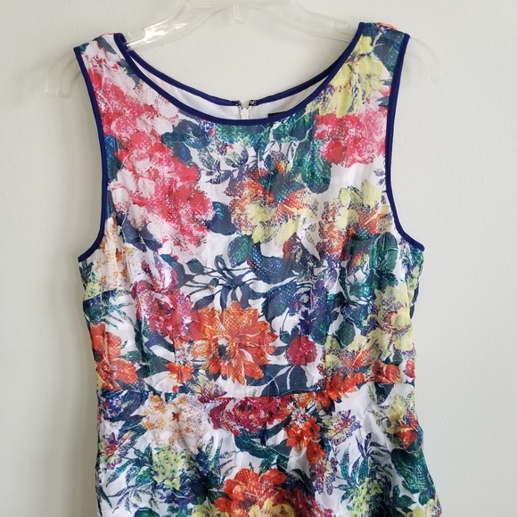 Adrianna Papell Color Floral Print A-Line Asymmetric Hem Dress Plus  14 Large L - Picture 2 of 8